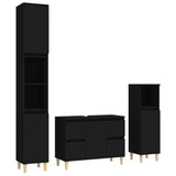 3 Piece Bathroom Furniture Set Black Engineered Wood - Front View