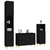 3 Piece Bathroom Furniture Set Black Engineered Wood - Side View