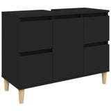 3 Piece Bathroom Furniture Set Black Engineered Wood - 45-Degree Angle