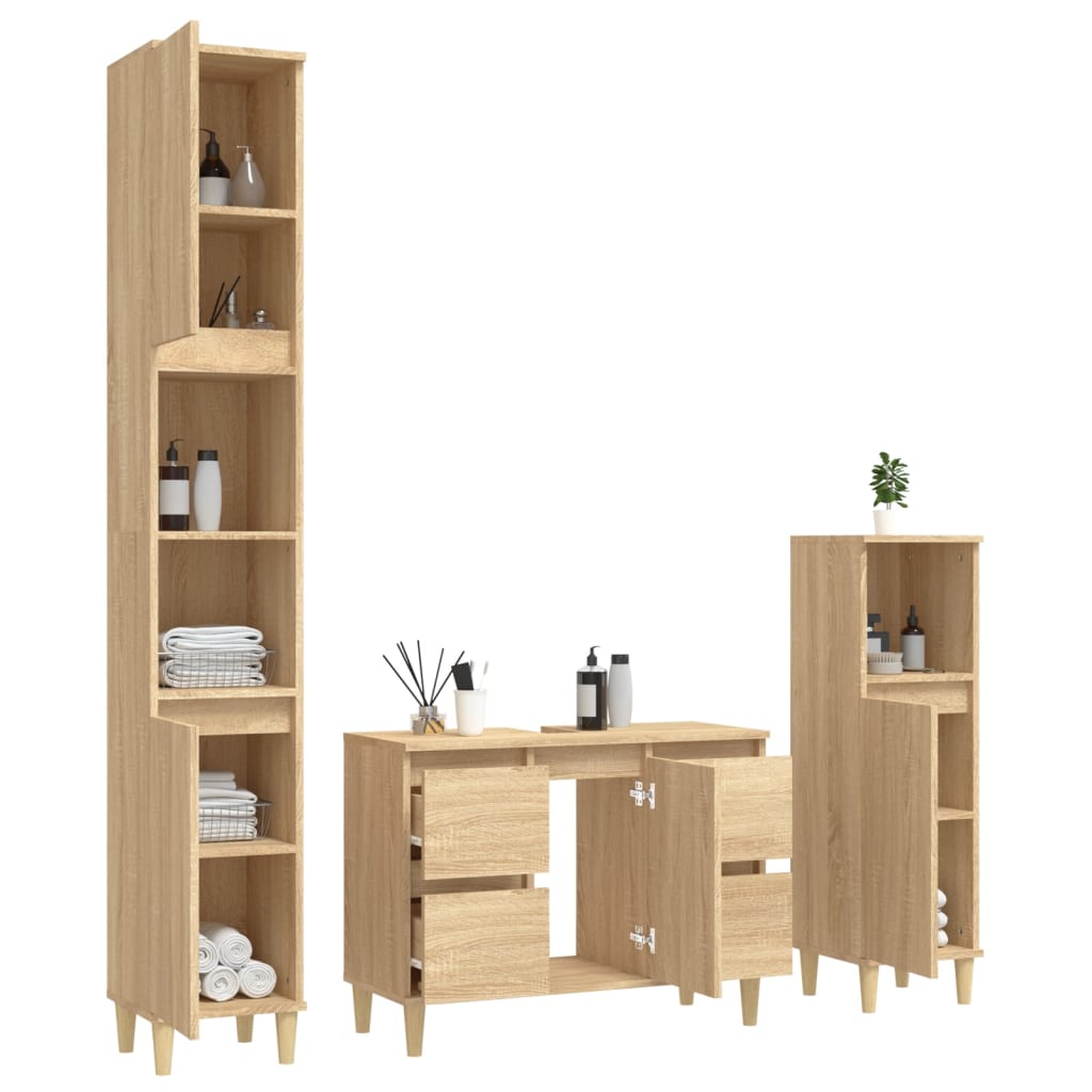 3 Piece Bathroom Furniture Set Sonoma Oak Engineered Wood