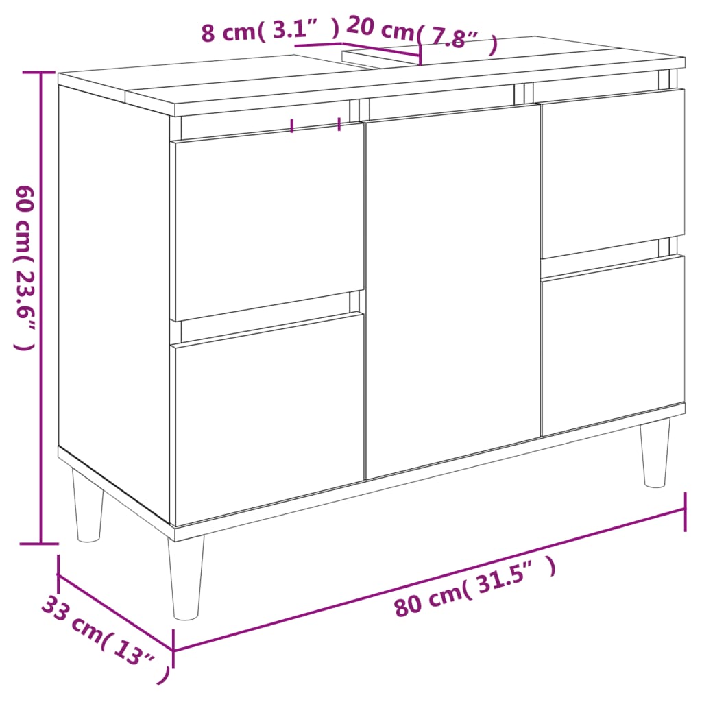 3 Piece Bathroom Furniture Set Sonoma Oak Engineered Wood