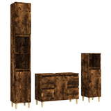 3 Piece Bathroom Furniture Set Smoked Oak Engineered Wood - Front View
