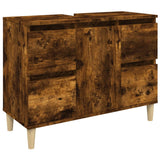3 Piece Bathroom Furniture Set Smoked Oak Engineered Wood - 45-Degree Angle