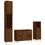 3 Piece Bathroom Furniture Set Brown Oak Engineered Wood