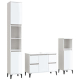 3 Piece Bathroom Furniture Set High Gloss White Engineered Wood - Front View