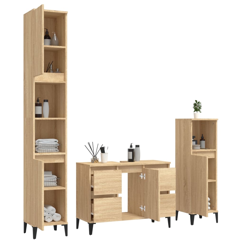 3 Piece Bathroom Furniture Set Sonoma Oak Engineered Wood