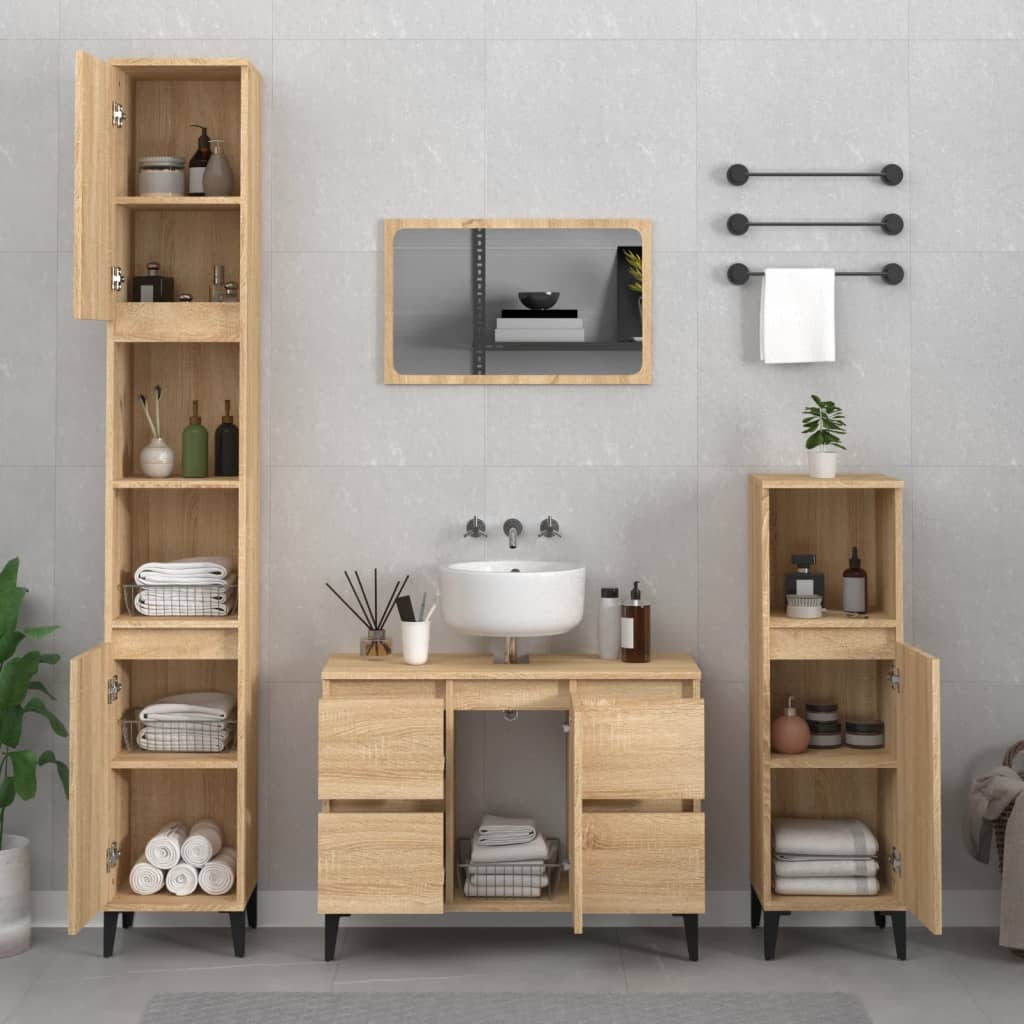 3 Piece Bathroom Furniture Set Sonoma Oak Engineered Wood
