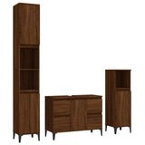 3 Piece Bathroom Furniture Set Brown Oak Engineered Wood - Front View
