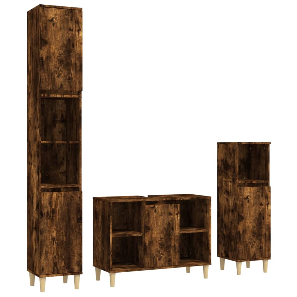 3 Piece Bathroom Furniture Set Smoked Oak Engineered Wood