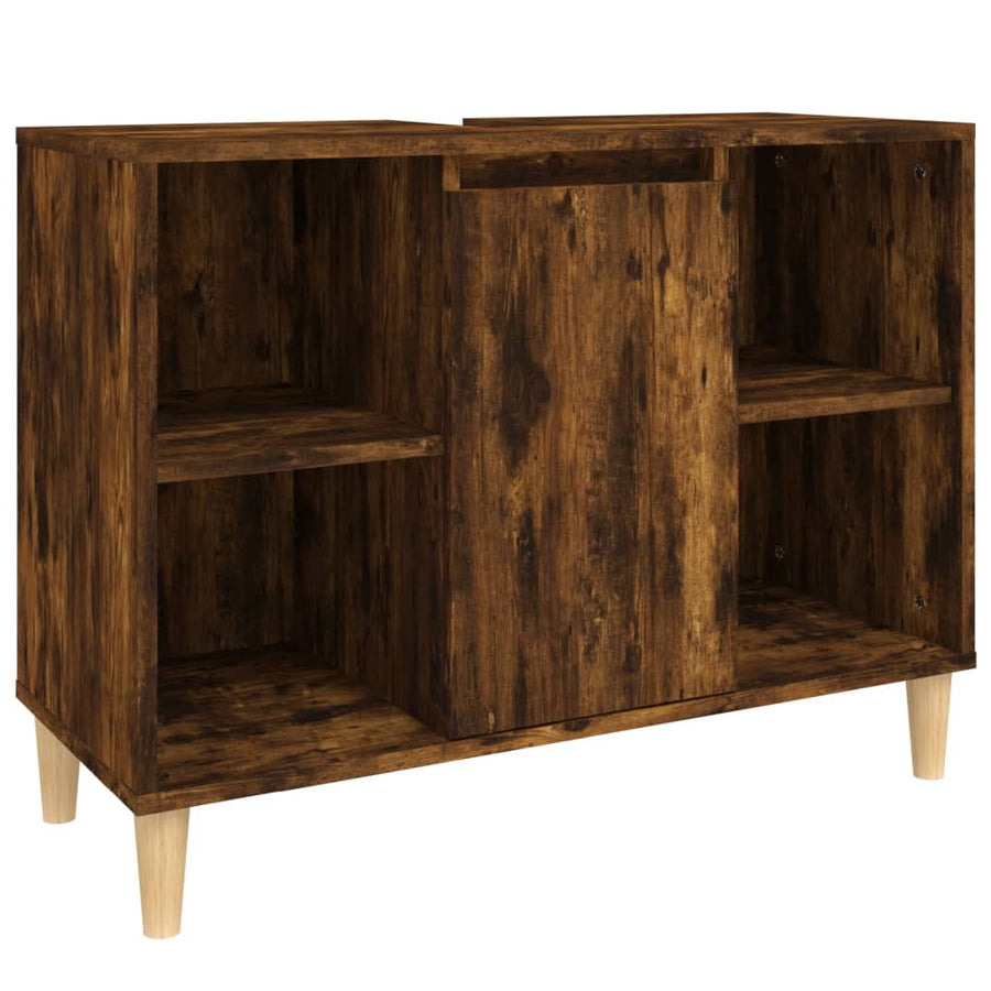 3 Piece Bathroom Furniture Set Smoked Oak Engineered Wood