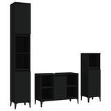 3 Piece Bathroom Furniture Set Black Engineered Wood - Front View
