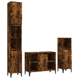 3 Piece Bathroom Furniture Set Smoked Oak Engineered Wood - Front View