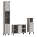3 Piece Bathroom Furniture Set Grey Sonoma Engineered Wood - Front View