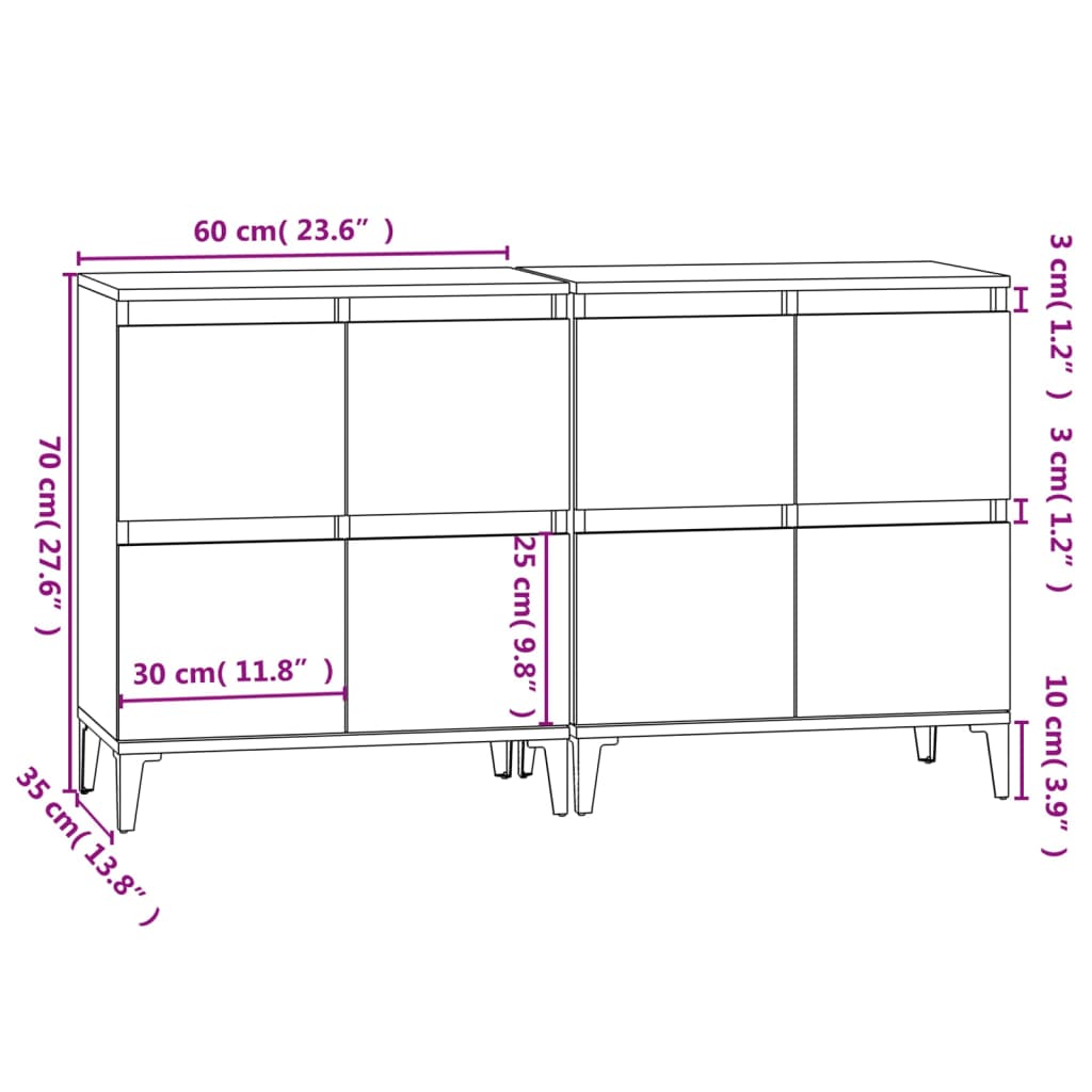 Sideboards 2 pcs Brown Oak 60x35x70 cm Engineered Wood