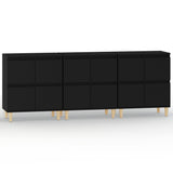 Sideboards 3 pcs Black 60x35x70 cm Engineered Wood - Front View