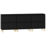 Sideboards 3 pcs Black 60x35x70 cm Engineered Wood - Rear View