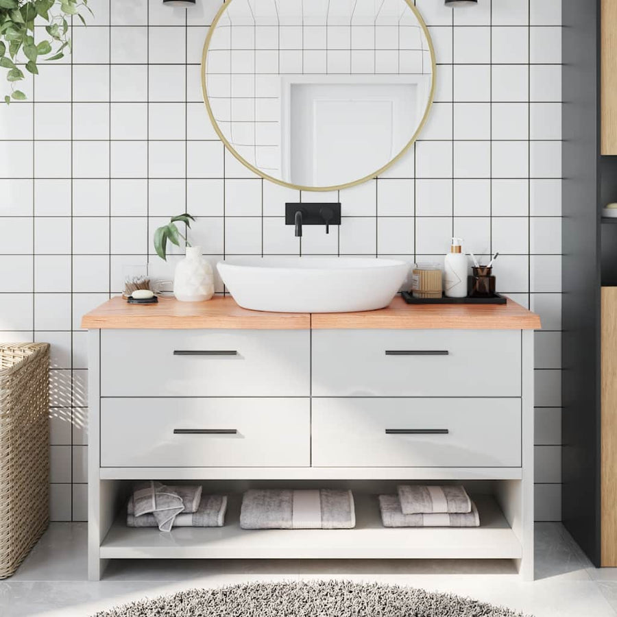 Bathroom Countertop Light Brown 140x60x(2-4) cm Solid Wood