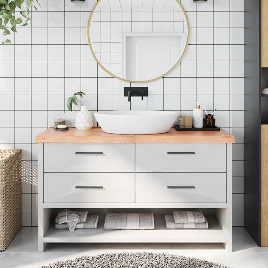 Bathroom Countertop Light Brown 140x60x(2-6) cm Solid Wood
