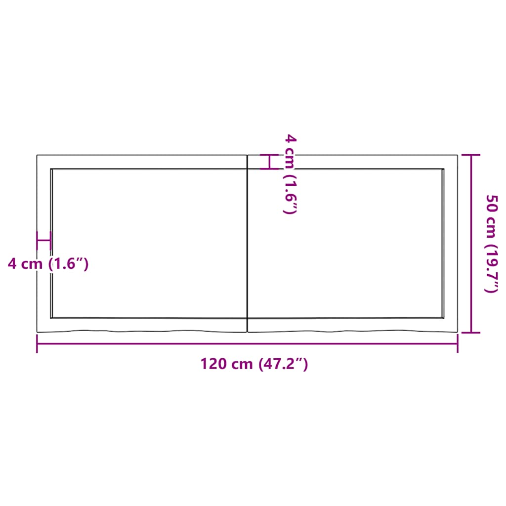 Table Top Dark Brown 120x50x6 cm Treated Solid Wood Oak