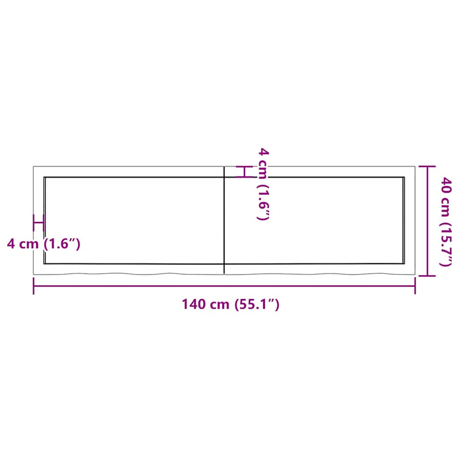 Table Top Dark Brown 140x40x4 cm Treated Solid Wood Oak