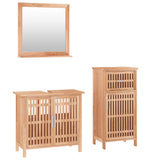 3 Piece Bathroom Furniture Set Solid Wood Walnut - Front View