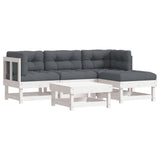 5 Piece Garden Lounge Set with Cushions White Solid Wood