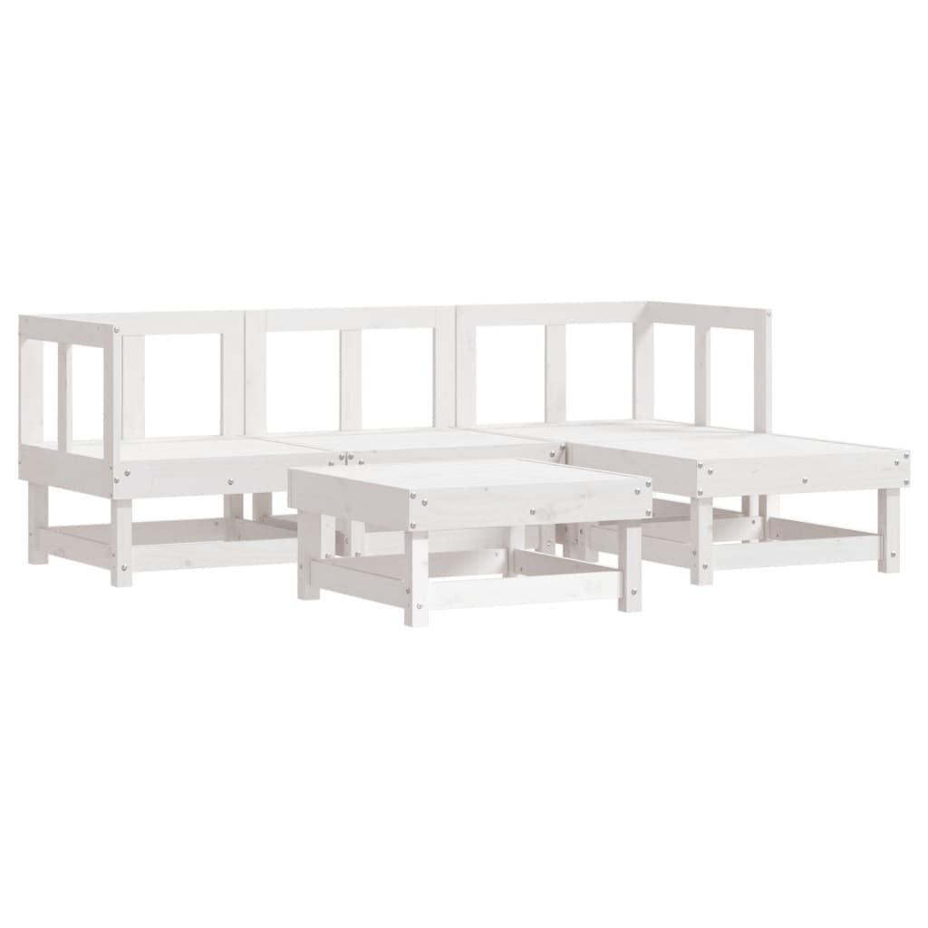 5 Piece Garden Lounge Set with Cushions White Solid Wood
