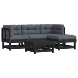 5 Piece Garden Lounge Set with Cushions Black Solid Wood - Front View
