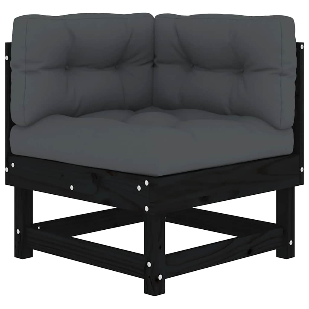 5 Piece Garden Lounge Set with Cushions Black Solid Wood