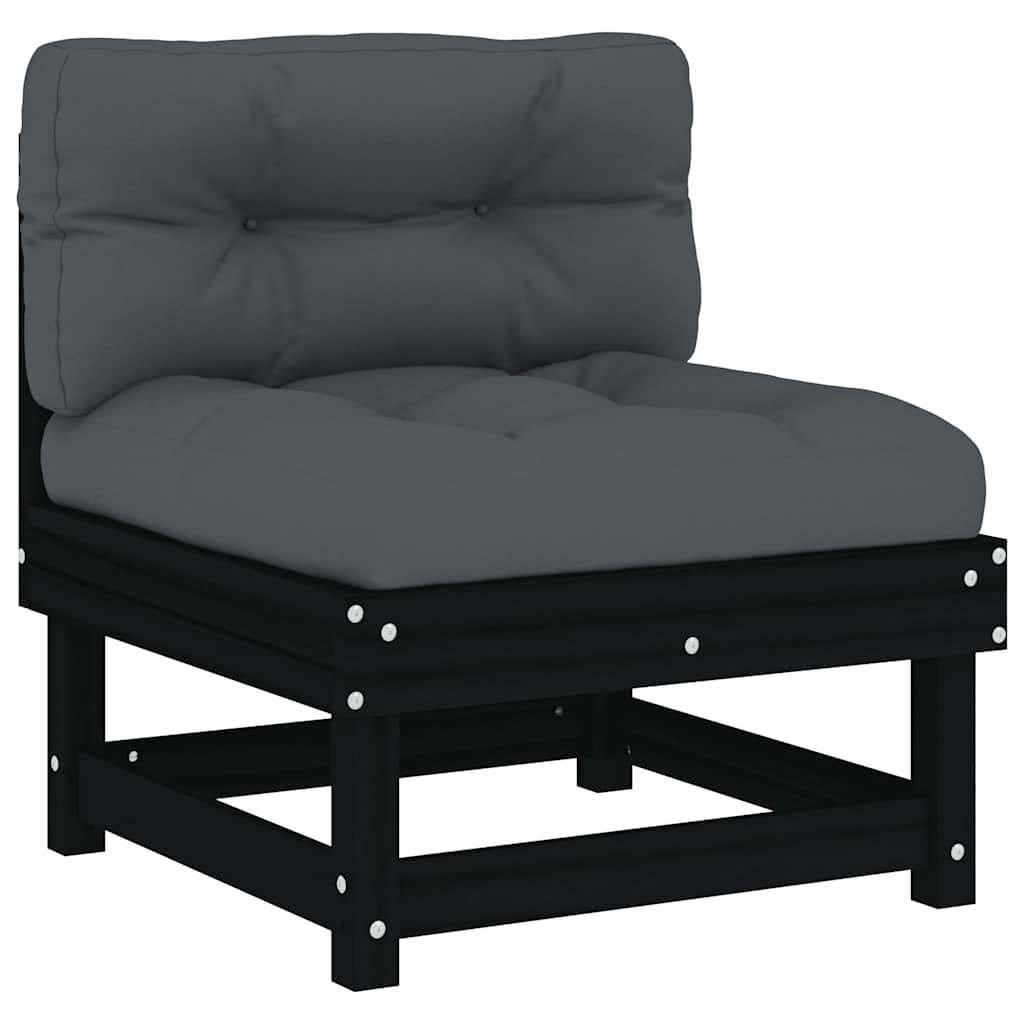 5 Piece Garden Lounge Set with Cushions Black Solid Wood