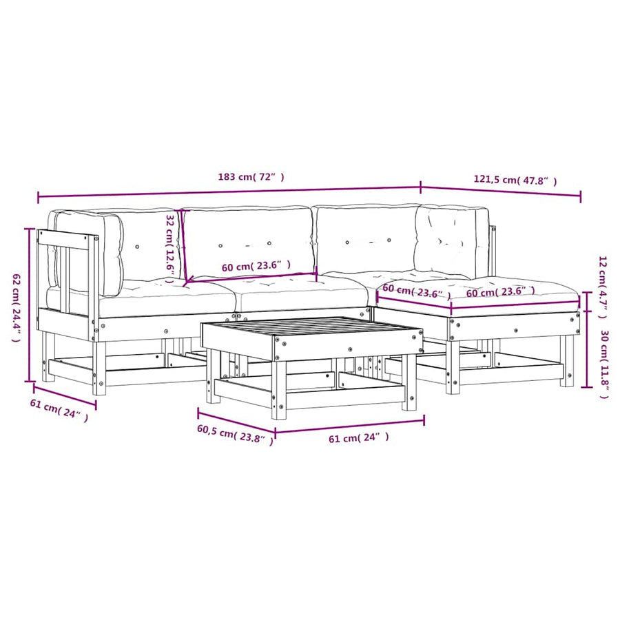 5 Piece Garden Lounge Set with Cushions Solid Wood Douglas