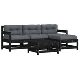 5 Piece Garden Lounge Set with Cushions Black Solid Wood - Front View