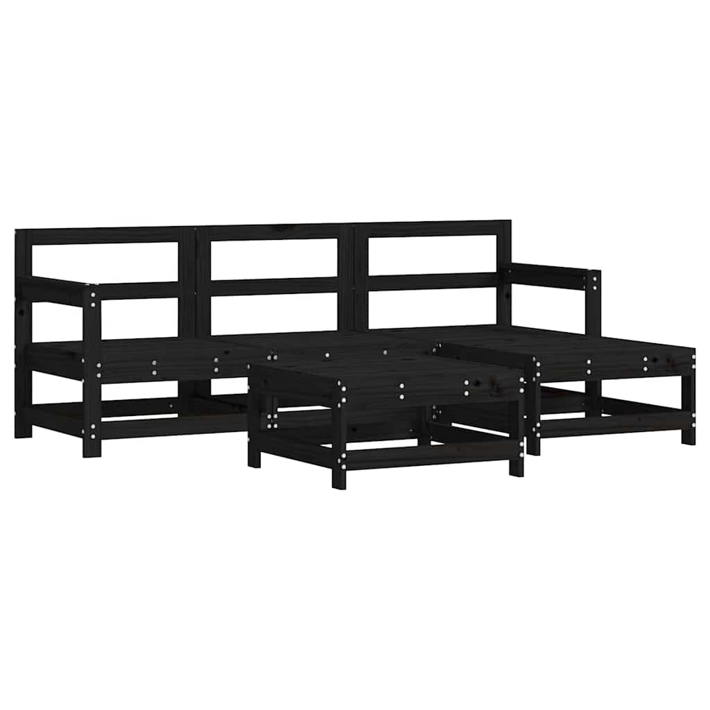 5 Piece Garden Lounge Set with Cushions Black Solid Wood