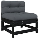 5 Piece Garden Lounge Set with Cushions Black Solid Wood - 45-Degree Angle