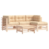 5 Piece Garden Lounge Set with Cushions Solid Wood - Front View