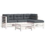 5 Piece Garden Lounge Set with Cushions White Solid Wood - Front View