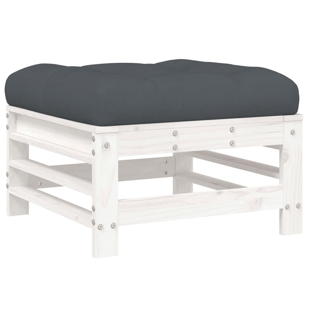 5 Piece Garden Lounge Set with Cushions White Solid Wood