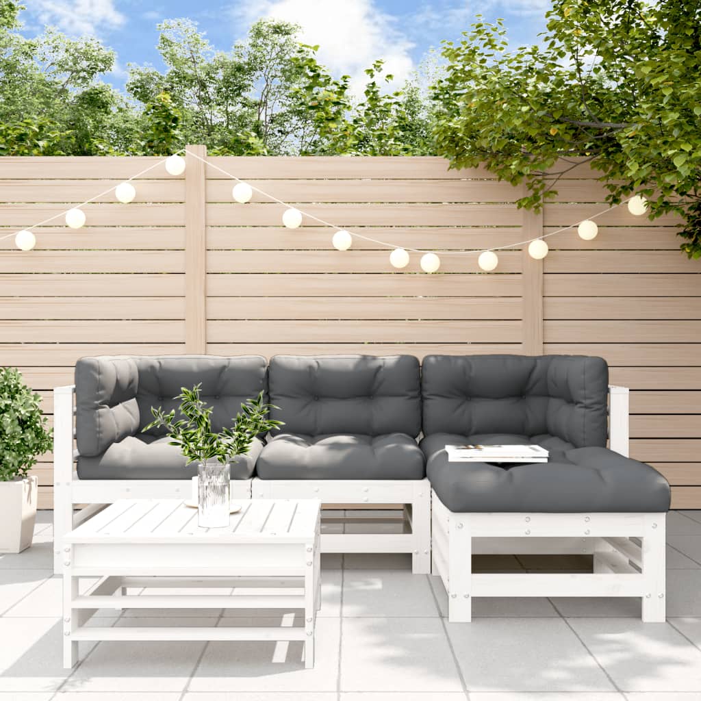 5 Piece Garden Lounge Set with Cushions White Solid Wood