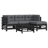 5 Piece Garden Lounge Set with Cushions Black Solid Wood - Front View