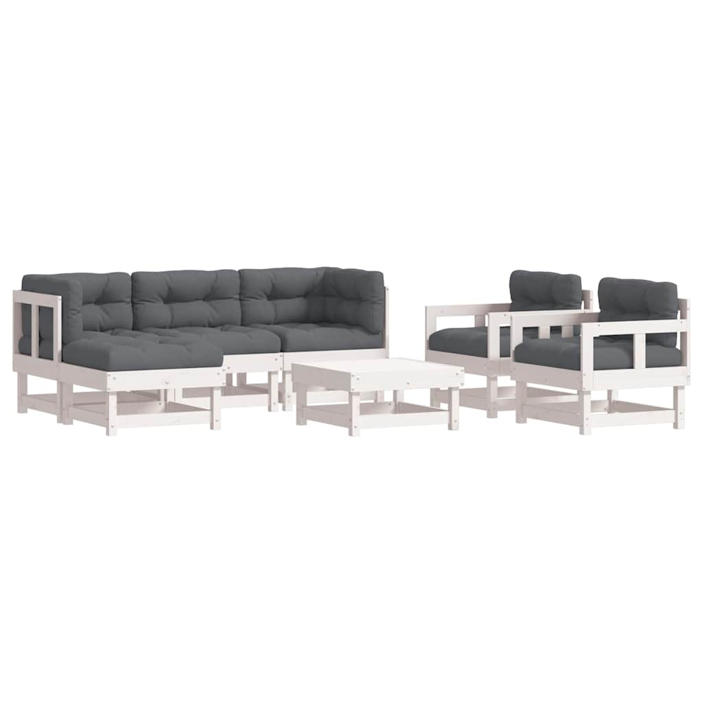 7 Piece Garden Lounge Set with Cushions White Solid Wood