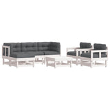 7 Piece Garden Lounge Set with Cushions White Solid Wood - Front View