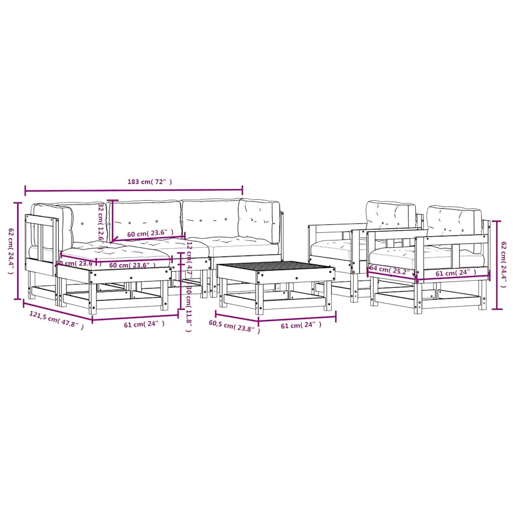 7 Piece Garden Lounge Set with Cushions White Solid Wood