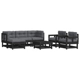 7 Piece Garden Lounge Set with Cushions Black Solid Wood - Front View