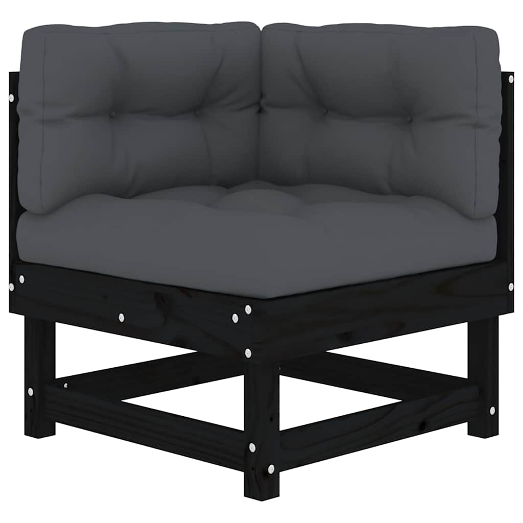 7 Piece Garden Lounge Set with Cushions Black Solid Wood