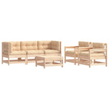 6 Piece Garden Lounge Set with Cushions Solid Wood - Front View