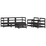 6 Piece Garden Lounge Set with Cushions Black Solid Wood - Side View