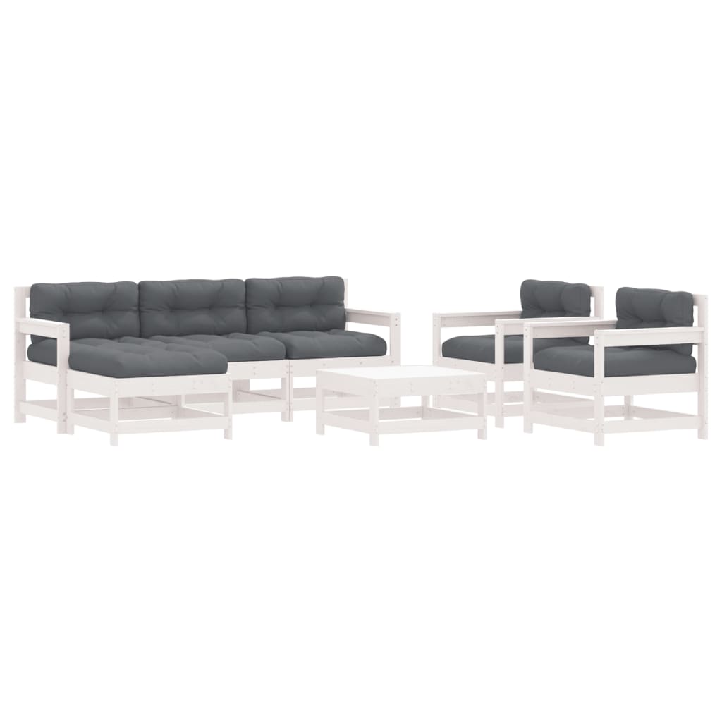 7 Piece Garden Lounge Set with Cushions White Solid Wood