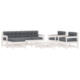 7 Piece Garden Lounge Set with Cushions White Solid Wood