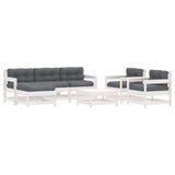 7 Piece Garden Lounge Set with Cushions White Solid Wood - Front View