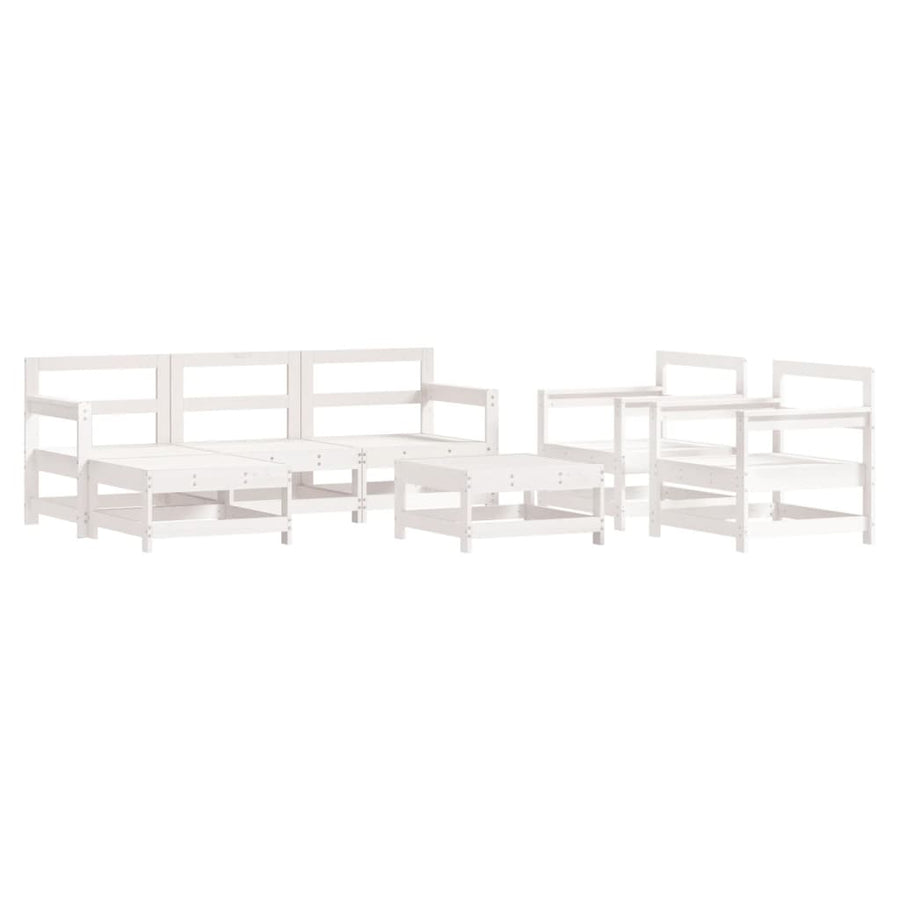 7 Piece Garden Lounge Set with Cushions White Solid Wood